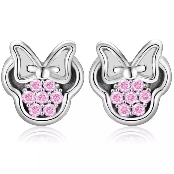 MINNIE ♡ PINK Crystal Stud Earrings With Gift Bag - Picture 3 of 7